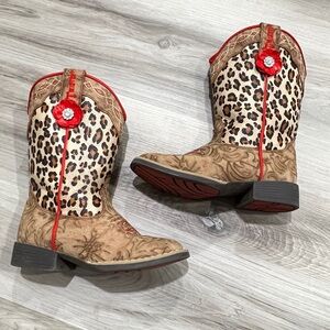 Twister Toddler Girls Leopard and Red Print Boots Cowgirl Western Boots, size 10